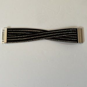 Bracelet Goldtone & Black Studs on Black Suede Strands Magnetic Closure NWOT